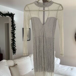 For Love & Lemons long sleeve Maxi Dress lace Small light blue/ grey
